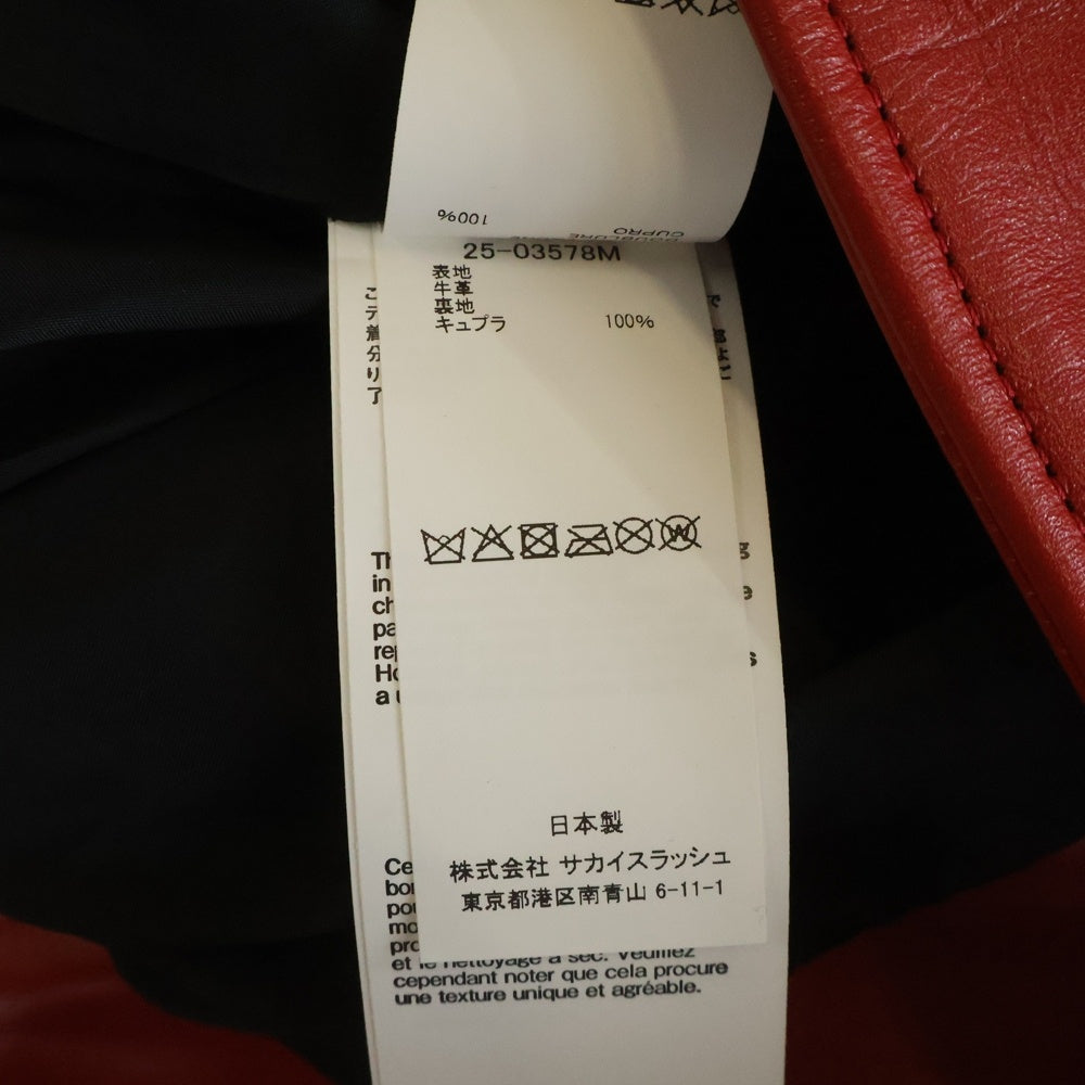 Sacai(サカイ) 25SS LEATHER JACKET マルチポケット ジップアップ カウハイド レザージャケット レッド 25-03578M