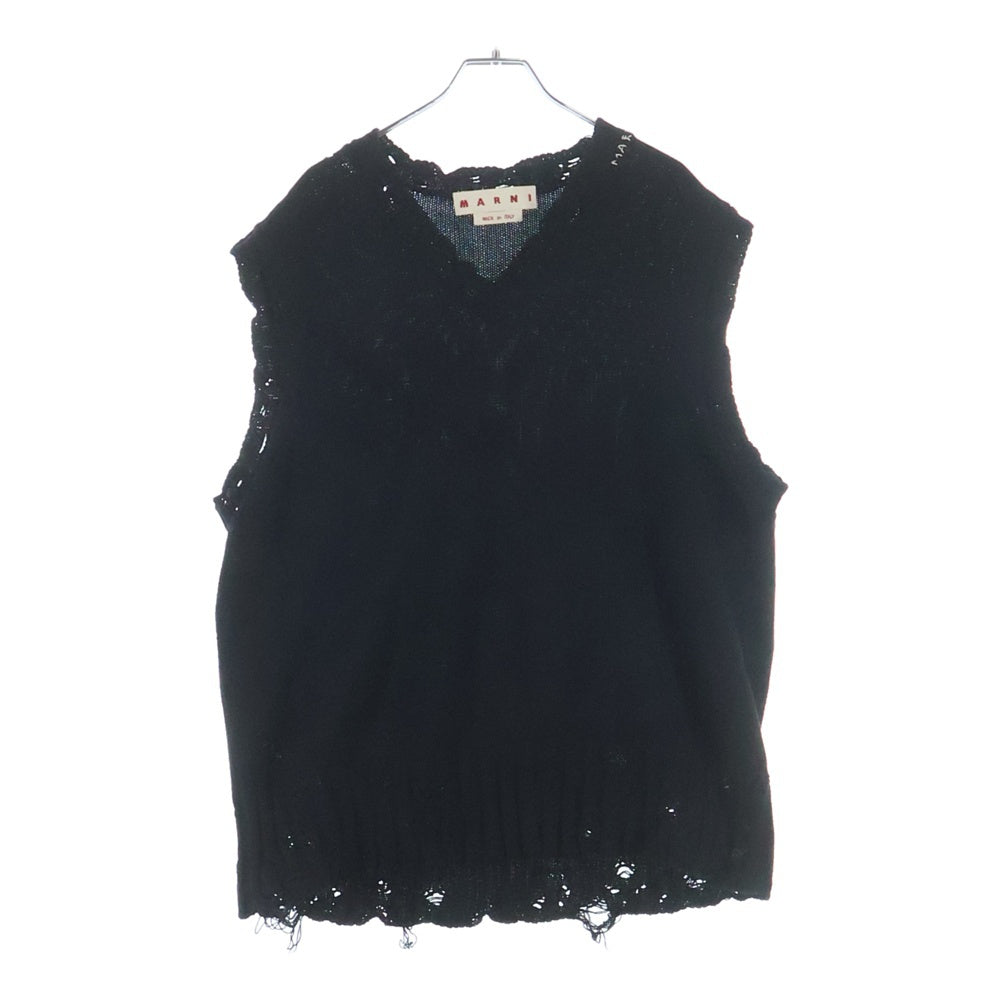 MARNI(マルニ) 23SS ダメージ加工 Vネックニット セーター ブラック CVMG0091A0
