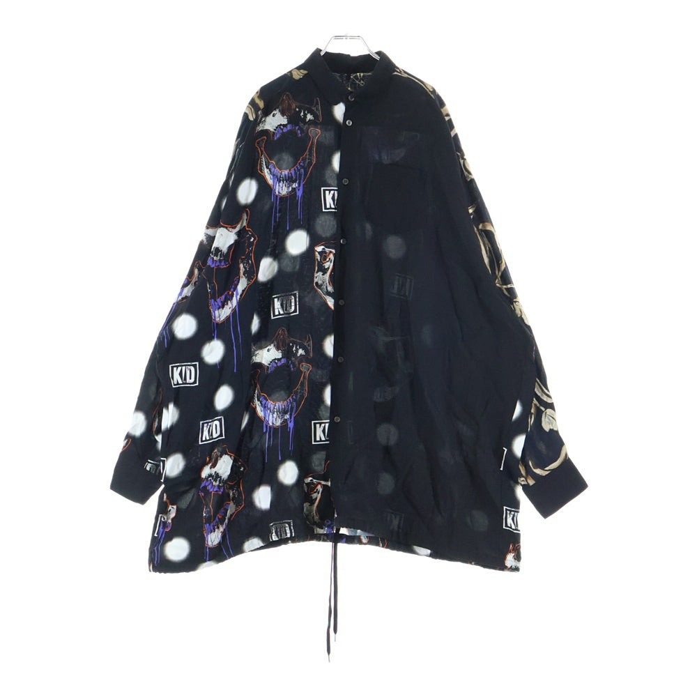 KIDILL(キディル) THREE PANEL SHIRT SKULL PRINT PATTERN スリー パネル シャツ スカル プリント パターン 長袖 シャツ ブラック KL745