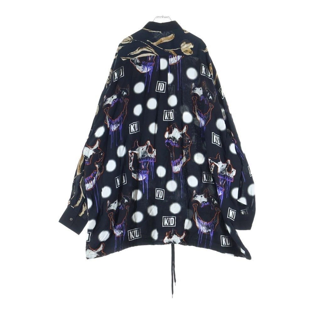 KIDILL(キディル) THREE PANEL SHIRT SKULL PRINT PATTERN スリー パネル シャツ スカル プリント パターン 長袖 シャツ ブラック KL745