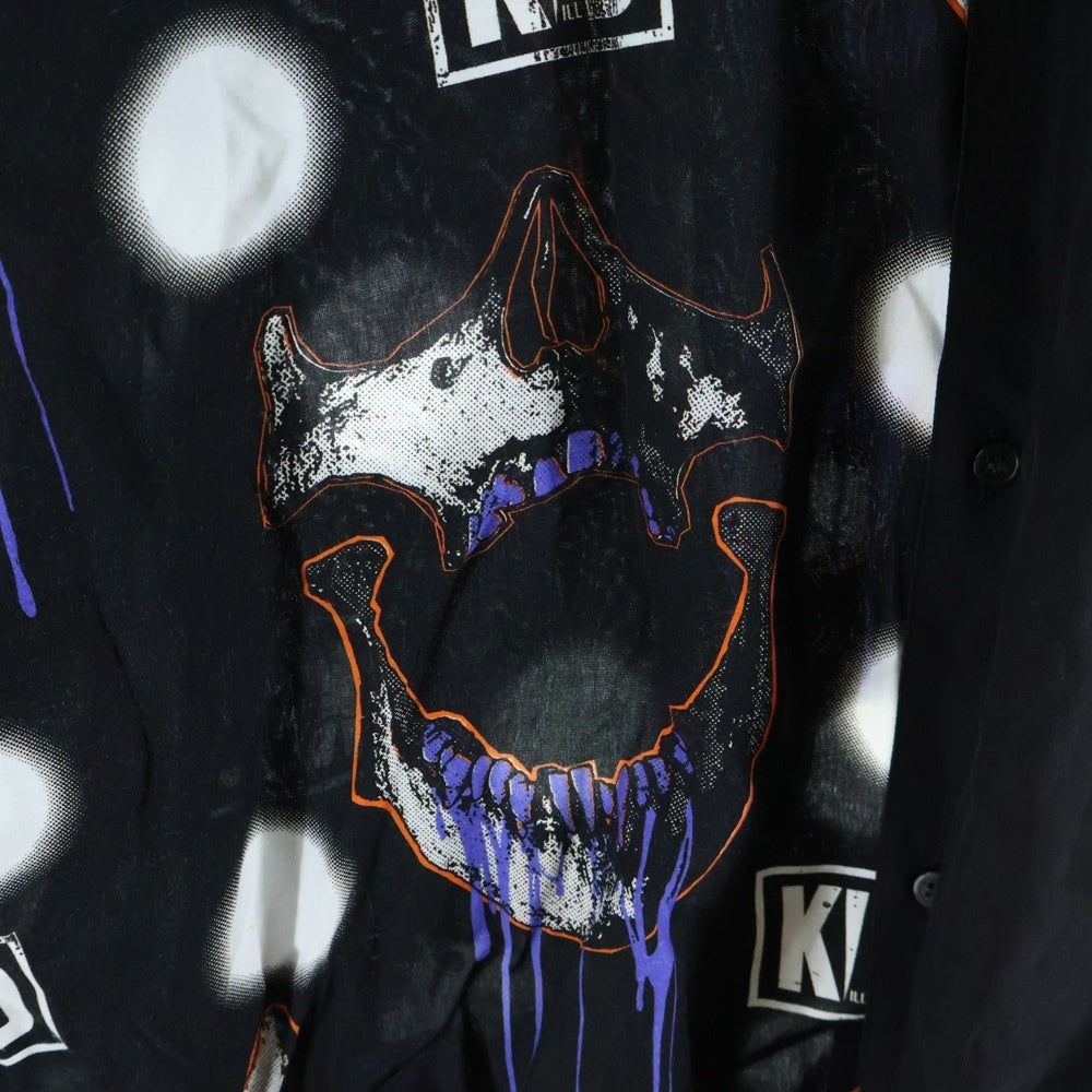 KIDILL(キディル) THREE PANEL SHIRT SKULL PRINT PATTERN スリー パネル シャツ スカル プリント パターン 長袖 シャツ ブラック KL745