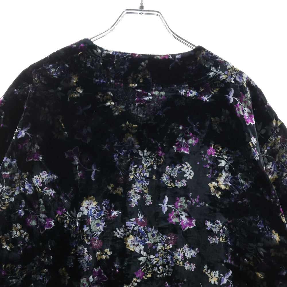 SUPREME(シュプリーム) 19AW Floral Velour Baseball Jersey フローラル ベロアベースボールシャツ アーチロゴ ベルベット 半袖シャツ ブラック