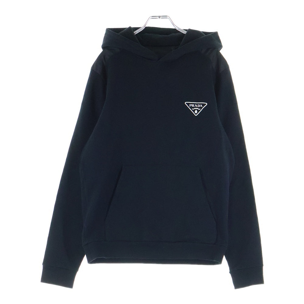 PRADA(プラダ) 25SS ナイロン切り替え トライアングルロゴ ラバープリント プルオーバースウェットパーカー フーディー ブラック UJL20A