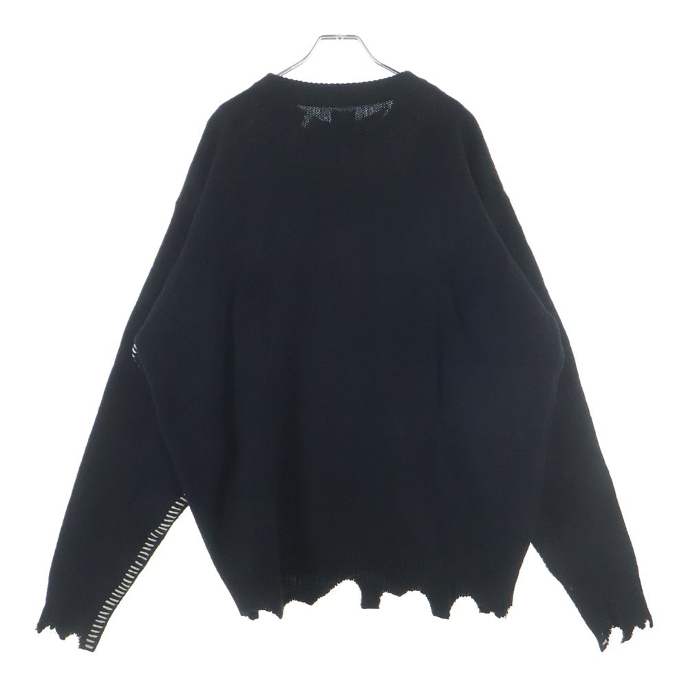 SAINT MICHAEL(セントマイケル) 22AW CLF MEN KNIT フロントデザイン ニットセーター ダメージ加工 デストロイ加工 ブラック SM-A22-0000-033
