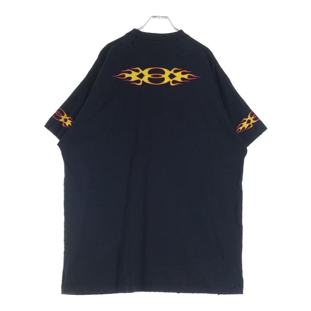BALENCIAGA(バレンシアガ) 24SS ユーズド加工フレイムロゴオーバーサイズTシャツ カットソー ブラック 787349 TQVW7