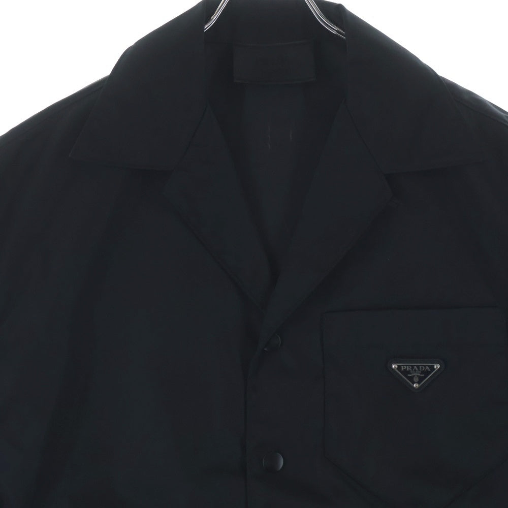 PRADA(プラダ) RE-NYLON リナイロン トライアングルロゴ ナイロン オープンカラー 半袖シャツ ブラック SC449 S182 1WQ8