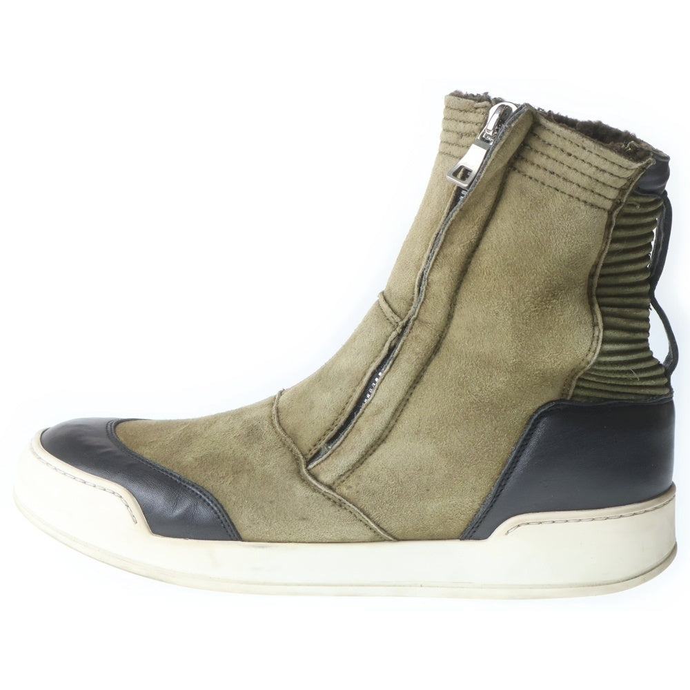 BALMAIN(バルマン) サイドジップ ハイカットスニーカー スエード カーキ/ブラック