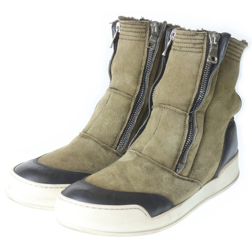 BALMAIN(バルマン) サイドジップ ハイカットスニーカー スエード カーキ/ブラック