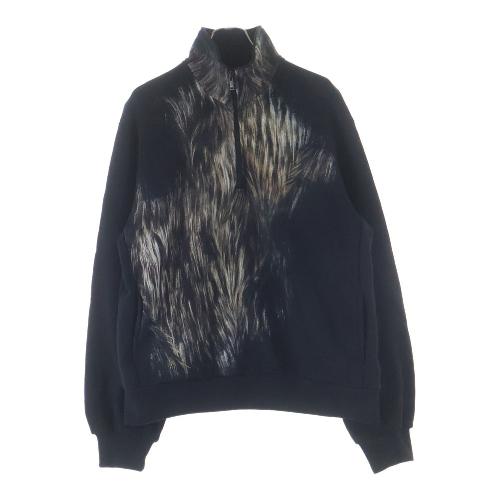 TAAKK(ターク) FUR PRINT JERSEY FLOCKY SWEATSHIRT ハーフジップ スウェットシャツ ブラック TA25AW-JR-088