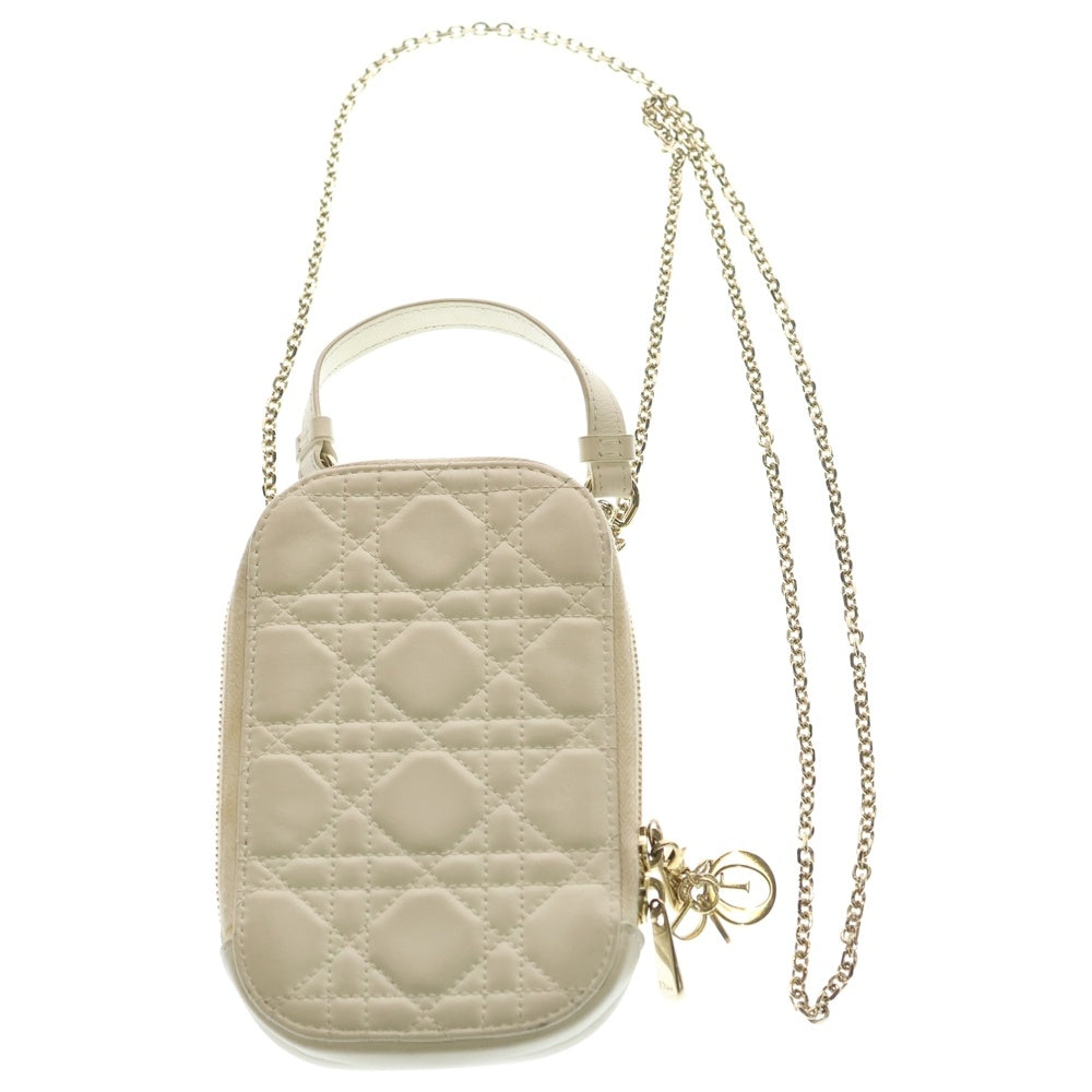 Christian Dior(クリスチャンディオール) フォンホルダー 携帯ケース カナージュ ラムスキン ホワイト/ゴールド金具 レディース