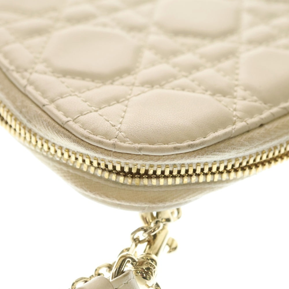 Christian Dior(クリスチャンディオール) フォンホルダー 携帯ケース カナージュ ラムスキン ホワイト/ゴールド金具 レディース