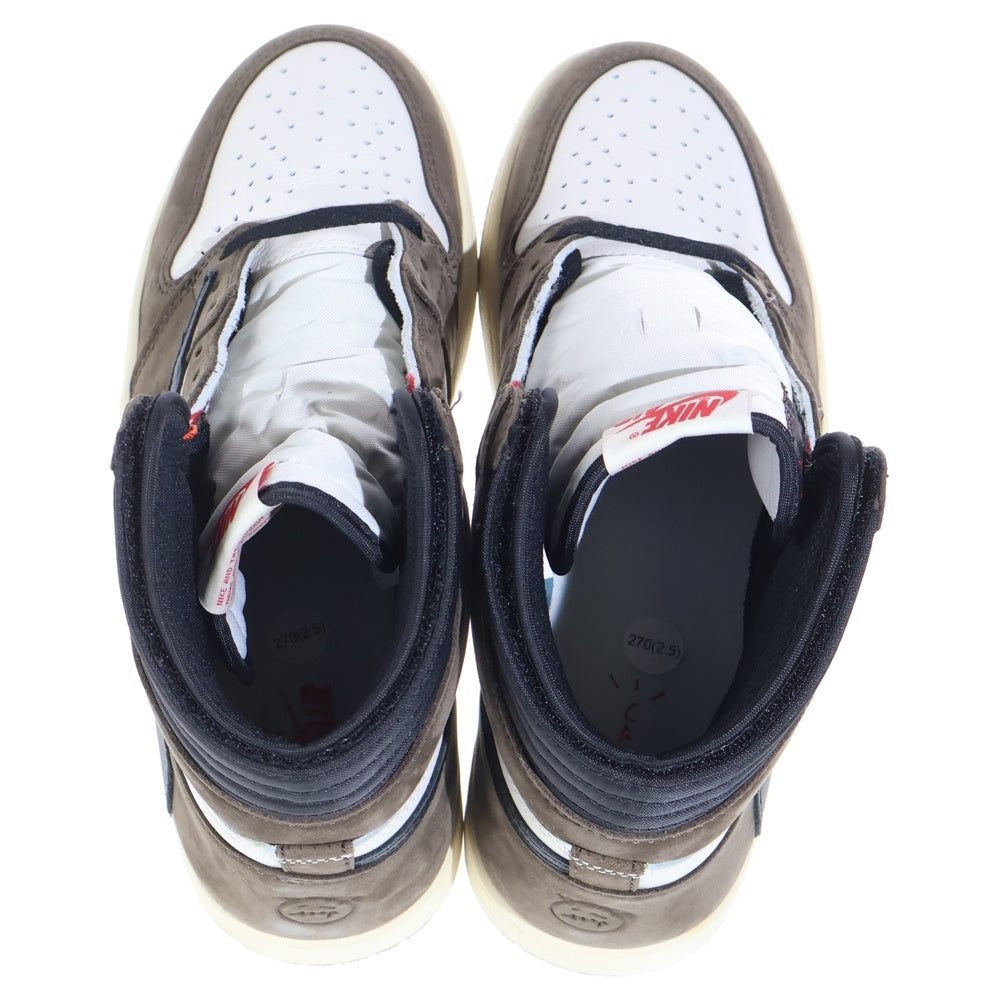 NIKE(ナイキ) ×TRAVIS SCOTT AIR JORDAN 1 RETRO HIGH OG TS SP トラヴィススコット エアジョーダン1 ハイカットスニーカー ブラウン/ホワイト US10.5/27cm CD4487-100