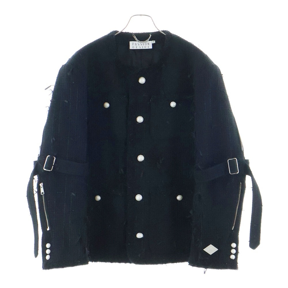 el conductorH(コンダクター) 25AW MIXED RIBBON TWEED NO COLLAR BONDAGE JKT ミックス リボン ツイードノーカラー ボンテージジャケット ブラック PD25AJ06
