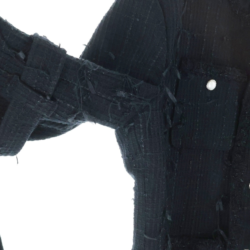 el conductorH(コンダクター) 25AW MIXED RIBBON TWEED NO COLLAR BONDAGE JKT ミックス リボン ツイードノーカラー ボンテージジャケット ブラック PD25AJ06