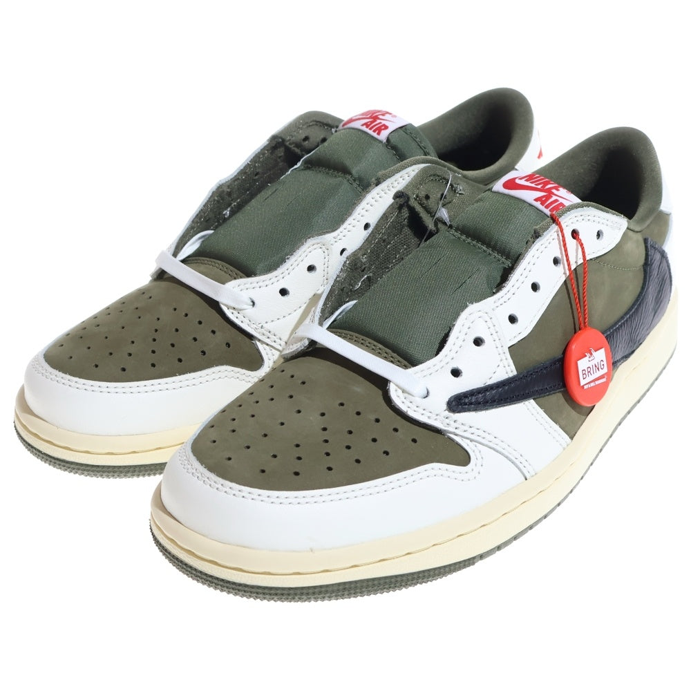 NIKE(ナイキ) ×TAVIS SCOTT AIR JORDAN1 LOW OG SP トラヴィス スコット エアジョーダン1 リバースオリーブ ローカットスニーカー ホワイト/カーキ US9/27cm DM7866-200