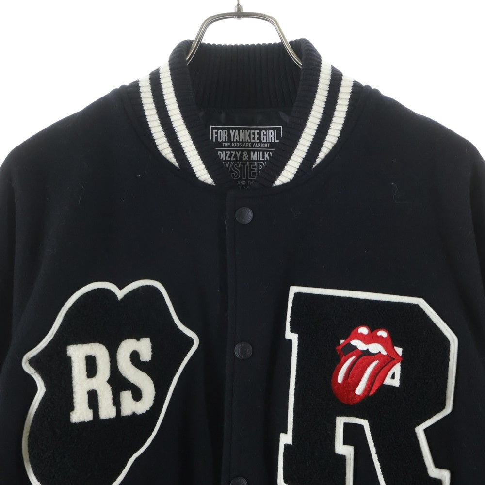 HYSTERIC GLAMOUR(ヒステリックグラマー) 25SS ×THE ROLLING STONES Loves 1975 Us Tour Embroidery Stadium Jacket ローリングストーンズ ラブズ 1975 スタジャン ジャケット ブラック HYS-0244