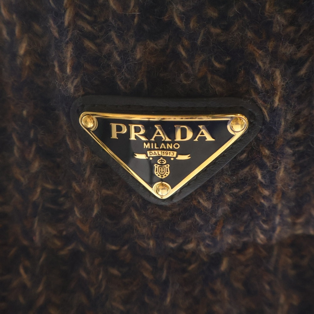 PRADA(プラダ) トライアングルロゴ メランジニット バケットハット ブラウン