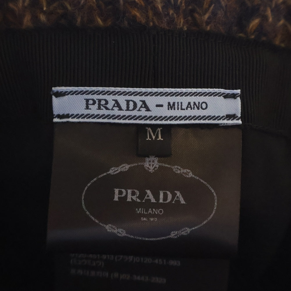 PRADA プラダ トライアングルロゴ メランジニット バケットハット ブラウン PRADA(プラダ) トライアングルロゴ メランジニット バケットハット