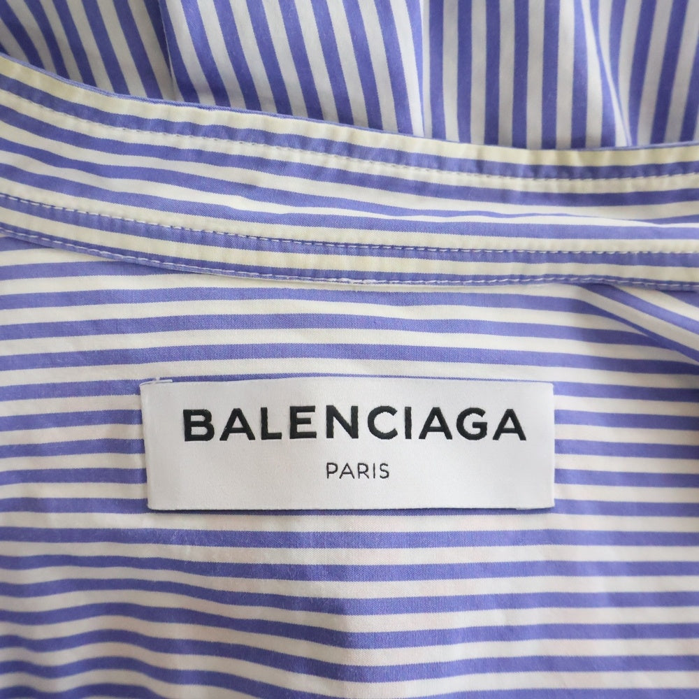 BALENCIAGA(バレンシアガ) 17SS バンドカラーストライプシャツ 長袖シャツ ブルー 492513 TXB03