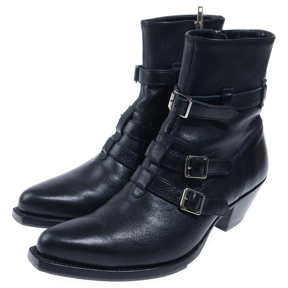 CELINE(セリーヌ) 19SS ベルリン ベルトストラップ カーフスキン レザーヒールブーツ ブラック
