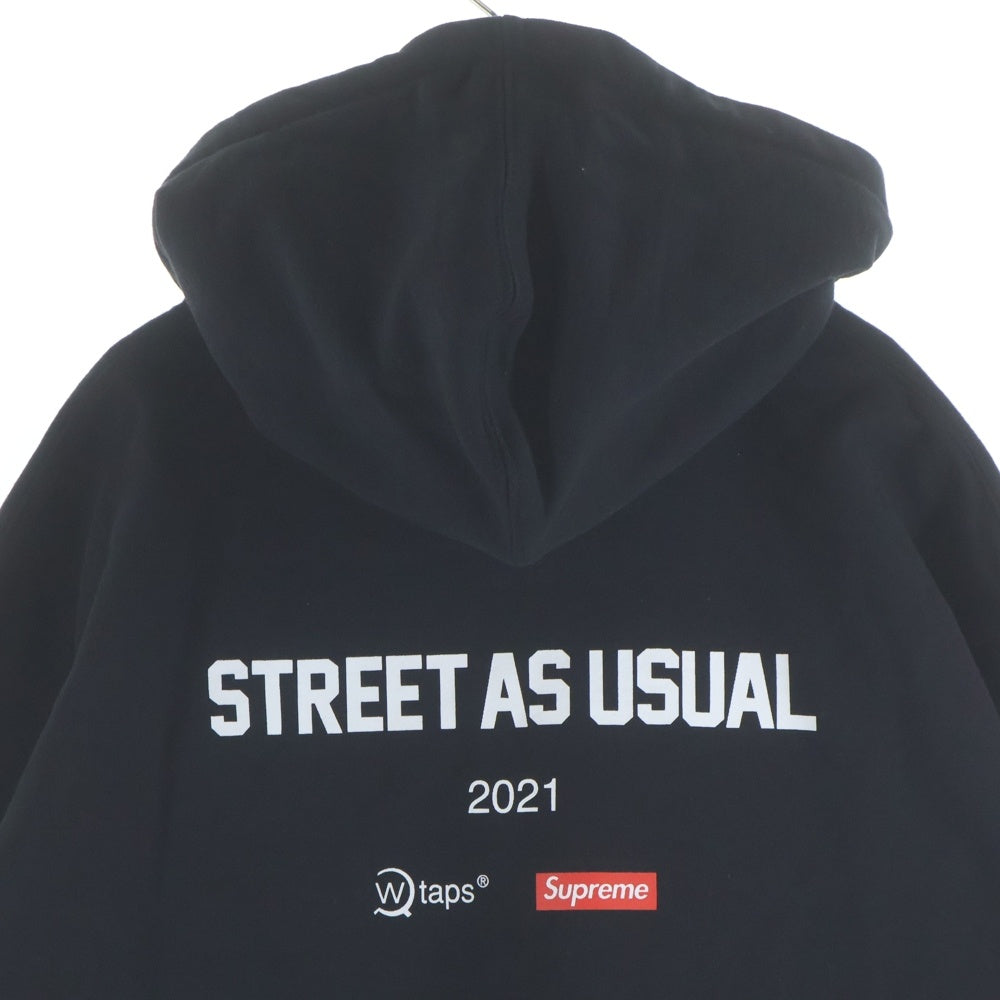 SUPREME(シュプリーム) 21AW ×WTAPS SIC'EM Hooded Sweatshirt フロント刺繍 プルオーバーパーカー スウェットフーディ ブラック