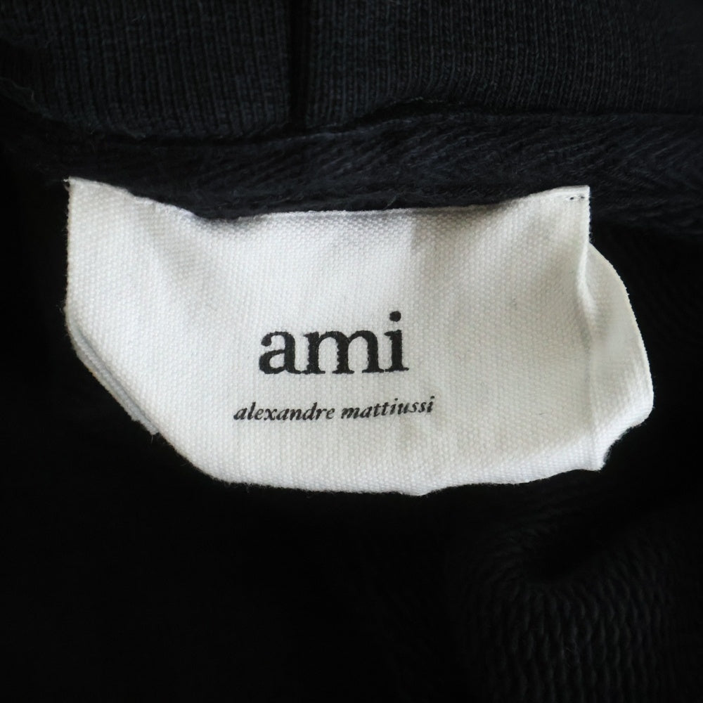 AMI Alexandre Mattiussi(アミアレクサンドルマテュッシ) ハートロゴ刺繍 プルオーバーパーカー フーディー ブラック USW204