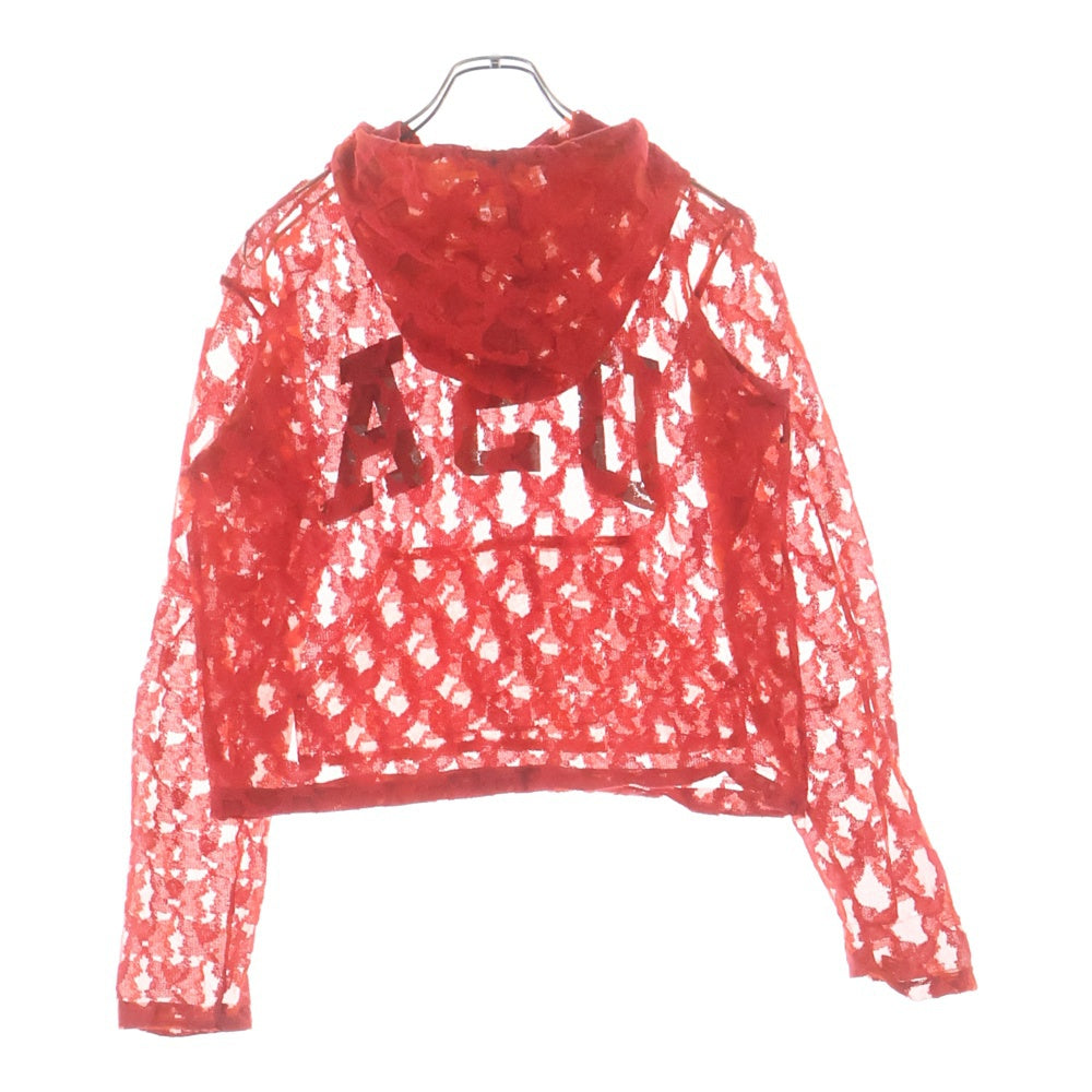 MASU(エムエーエスユー) 23AW ANGEL LACE HOODIE カンガルーポケット エンジェル総柄 レースフーディ レッド/ブラック