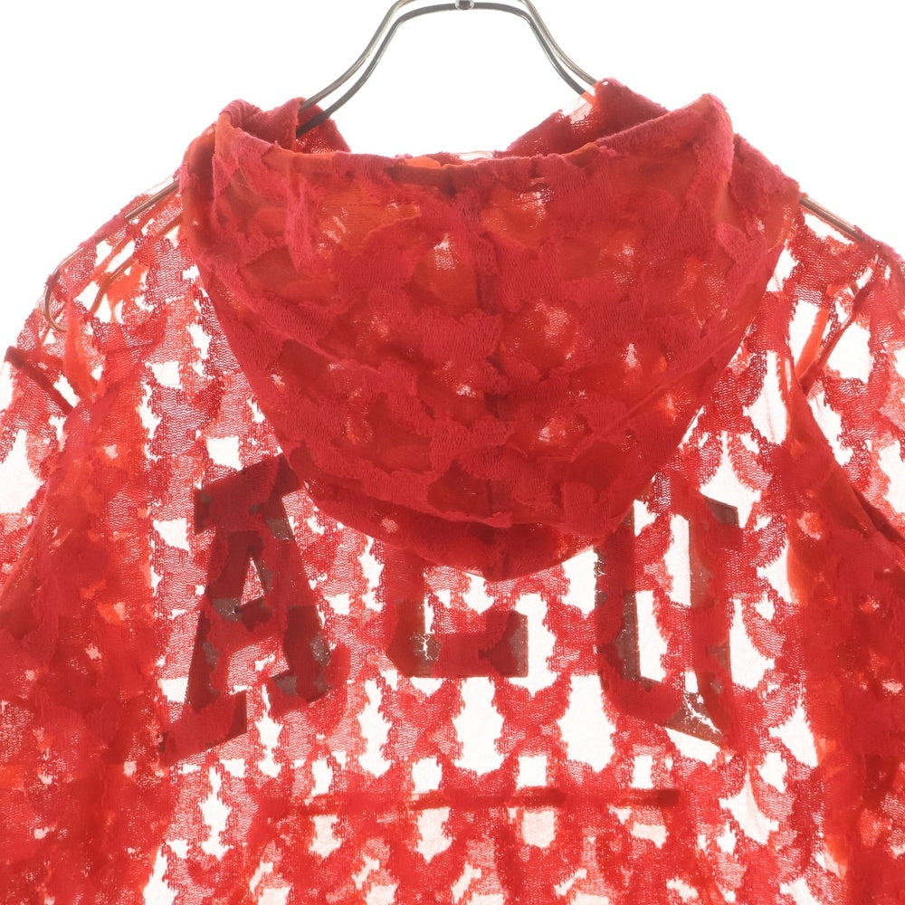 MASU(エムエーエスユー) 23AW ANGEL LACE HOODIE カンガルーポケット エンジェル総柄 レースフーディ レッド/ブラック