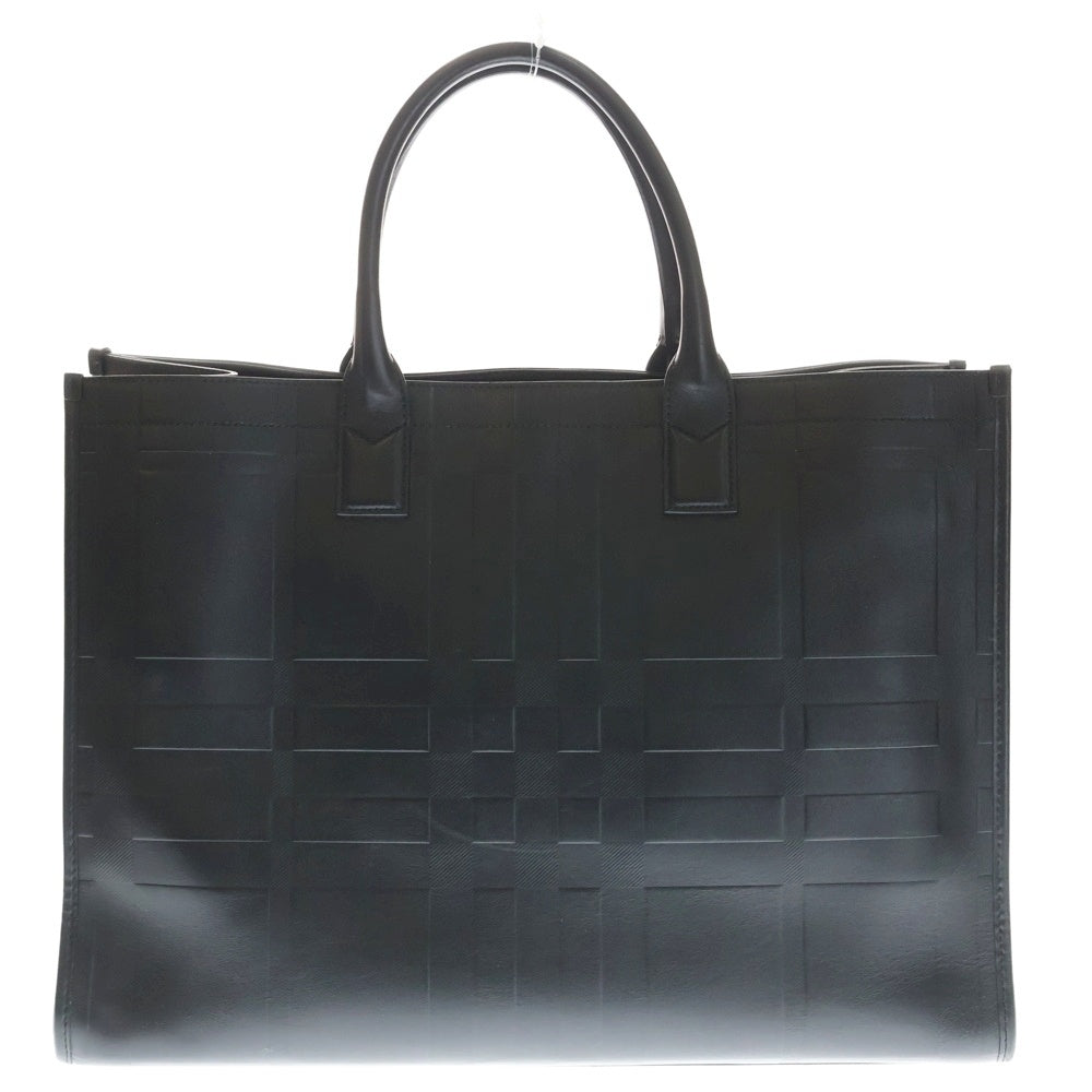 BURBERRY(バーバリー) チェックエンボス加工 レザートートバッグ ブラック 8049028