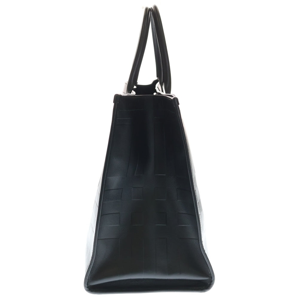 BURBERRY(バーバリー) チェックエンボス加工 レザートートバッグ ブラック 8049028