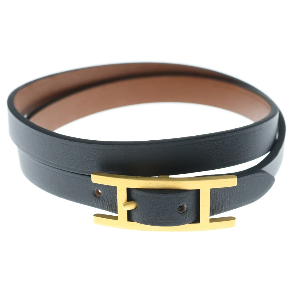 HERMES(エルメス) アピ3 レザーブレスレット T刻印 ブラック GD金具