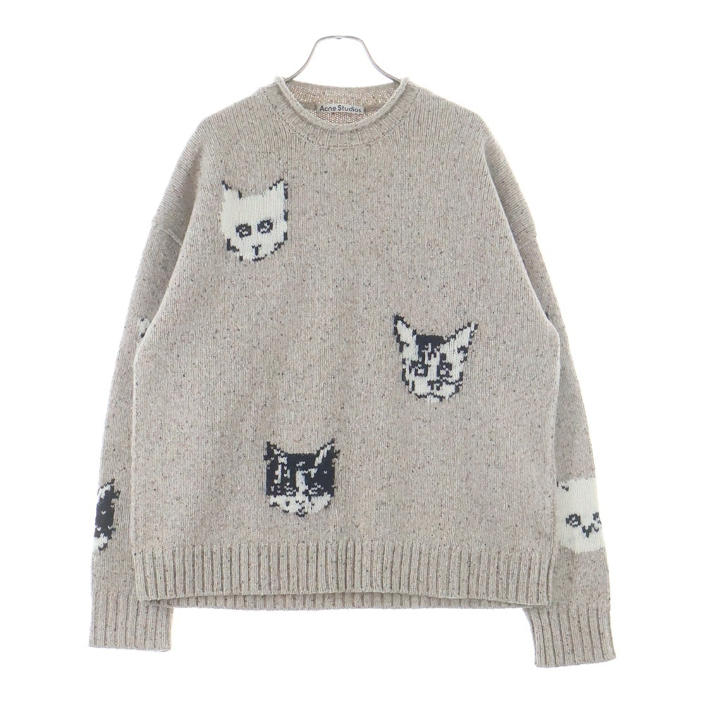 Acne Studios(アクネ ストゥディオズ) 24AW CAT JACQUARD JUMPER キャット ジャガード ニット クルーネックセーター ベージュ FN-UX-KNIT000019