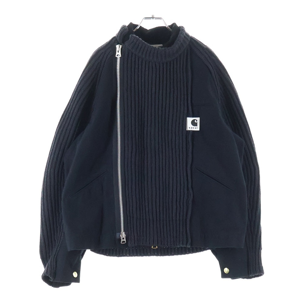 Sacai(サカイ) ×Carhartt WIP Duck Wool Knit Blouson ウォッシュド ダック ウールニット ドッキングブルゾン セーター ブラック 25-03860M