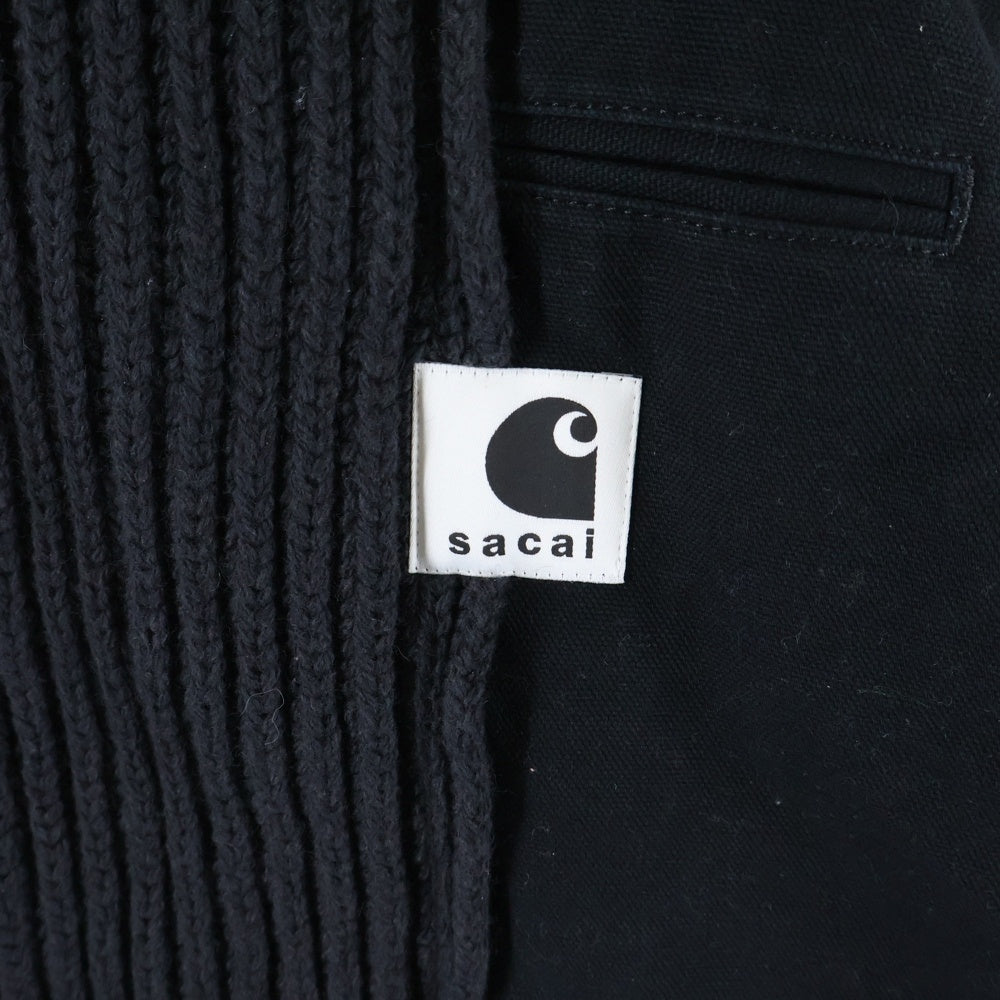 Sacai(サカイ) ×Carhartt WIP Duck Wool Knit Blouson ウォッシュド ダック ウールニット ドッキングブルゾン セーター ブラック 25-03860M