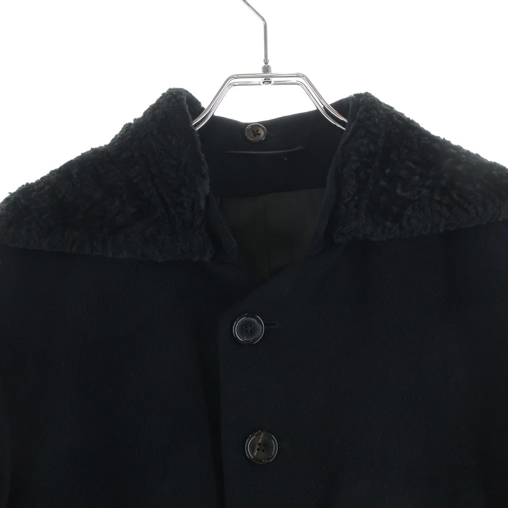 ANN DEMEULEMEESTER(アンドゥムルメステール) ファーカラー付き ロングコート マルチポケットコート ブラック