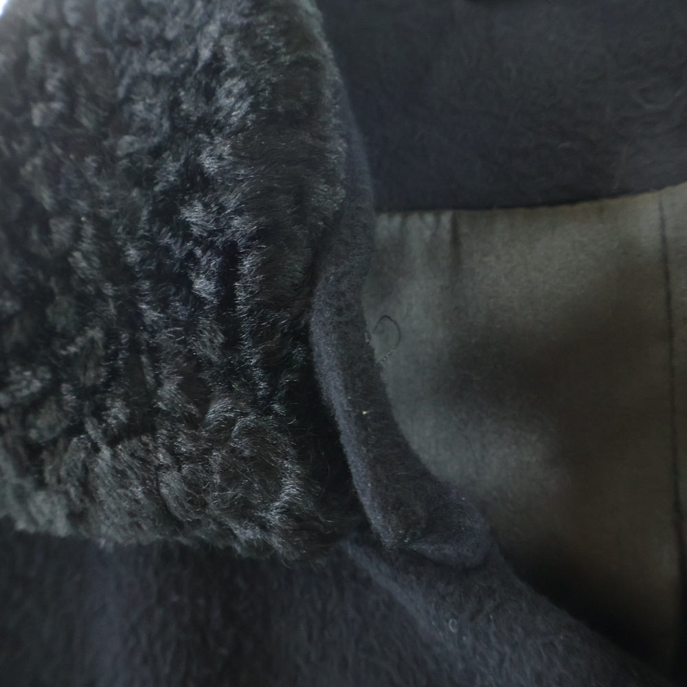 ANN DEMEULEMEESTER(アンドゥムルメステール) ファーカラー付き ロングコート マルチポケットコート ブラック