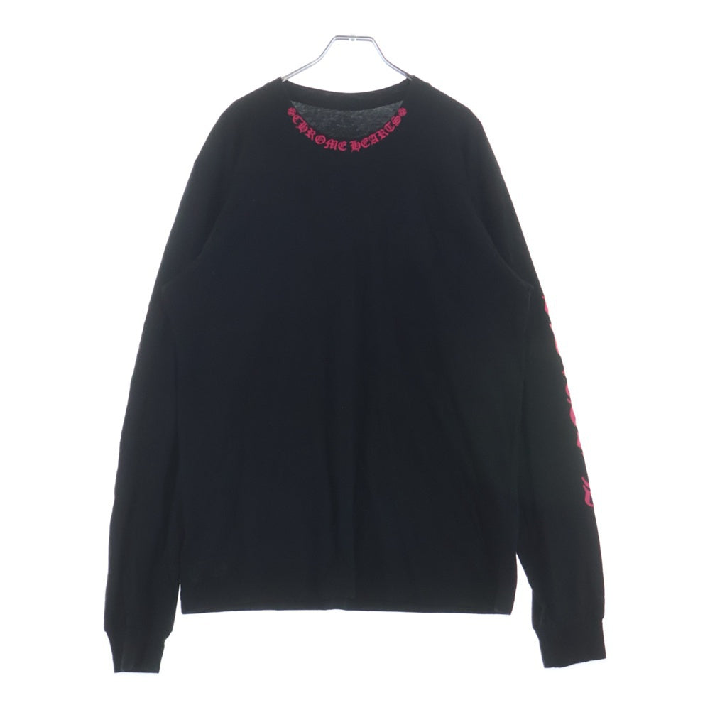 CHROME HEARTS(クロムハーツ) CH LS NECK LOGO ネックロゴプリント 袖ロゴ 長袖Tシャツ ブラック/ピンク