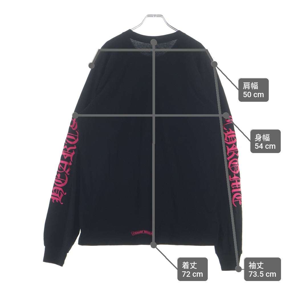 CHROME HEARTS(クロムハーツ) CH LS NECK LOGO ネックロゴプリント 袖ロゴ 長袖Tシャツ ブラック/ピンク
