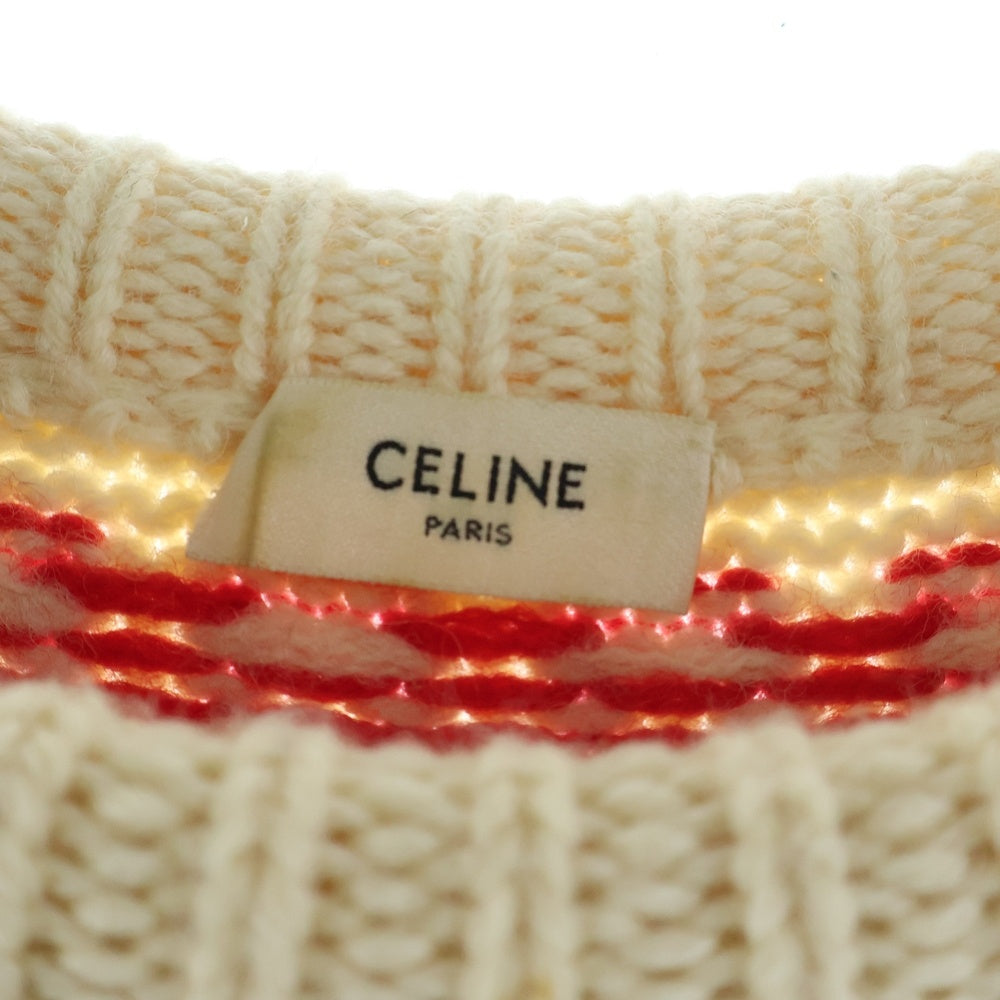 CELINE(セリーヌ) 21AW オーバーサイズ シェットランド ウール クルーネック プルオーバー 長袖ニット セーター アイボリー/ネイビー 2A38Q107O