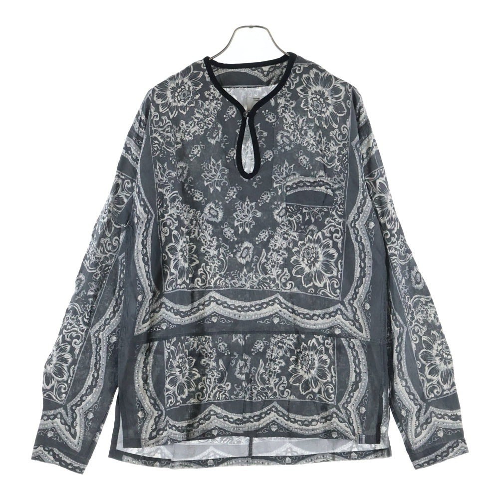 VISVIM(ヴィスヴィム) 22SS TUNIC P.O. WILDFLOWER P.W. チュニック フラワー総柄 プルオーバー長袖シャツ ブラック 0122105011013