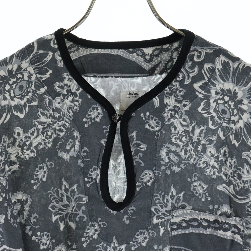 VISVIM(ヴィスヴィム) 22SS TUNIC P.O. WILDFLOWER P.W. チュニック フラワー総柄 プルオーバー長袖シャツ ブラック 0122105011013