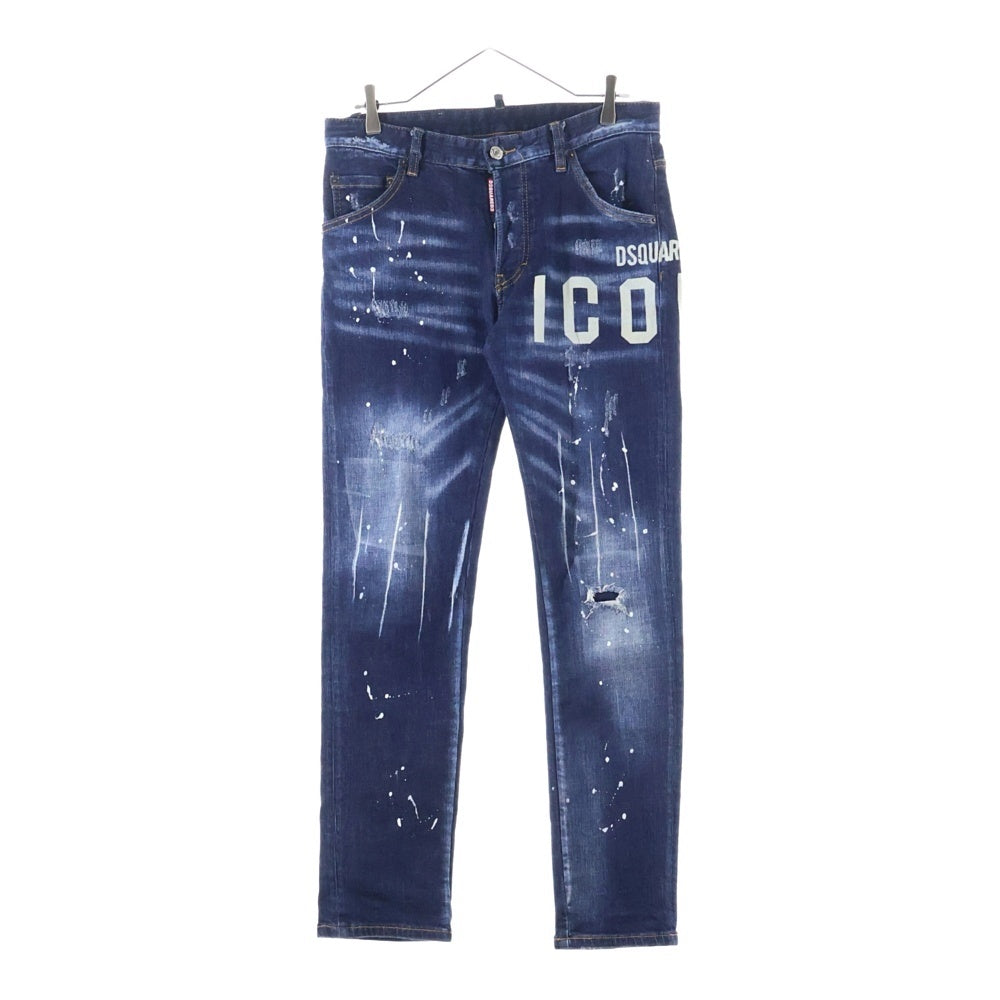 DSQUARED2(ディースクエアード) 21AW ペイントダメージスキニーデニムパンツ インディゴ S74LB0764 S30342
