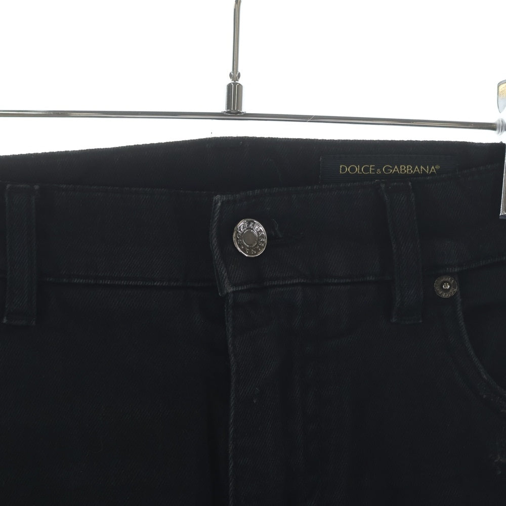 DOLCE & GABBANA(ドルチェアンドガッバーナ) エンブロイダリー付き ブラックダメージジーンズ ダメージ加工スキニーデニムパンツ ブラック