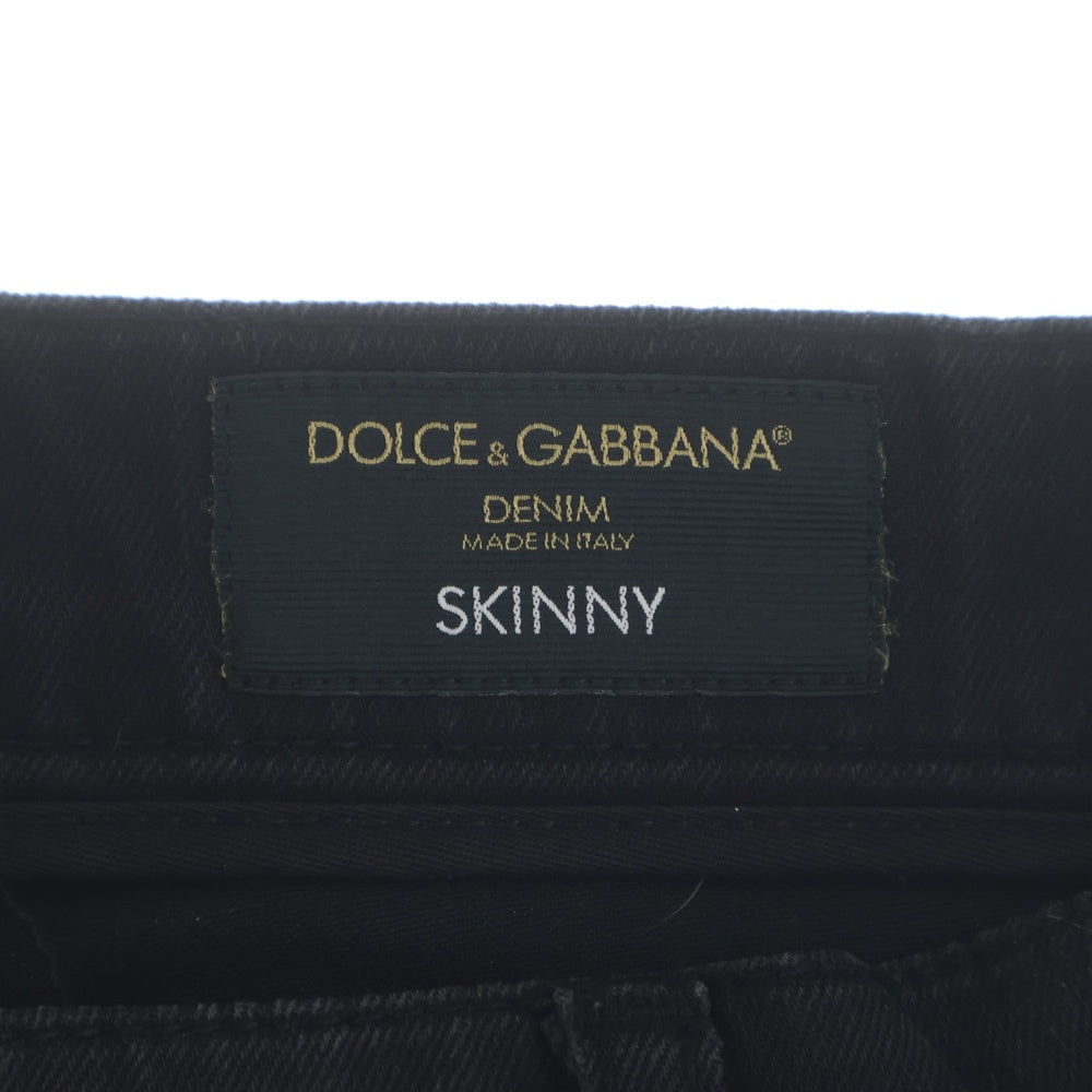 DOLCE & GABBANA(ドルチェアンドガッバーナ) エンブロイダリー付き ブラックダメージジーンズ ダメージ加工スキニーデニムパンツ ブラック