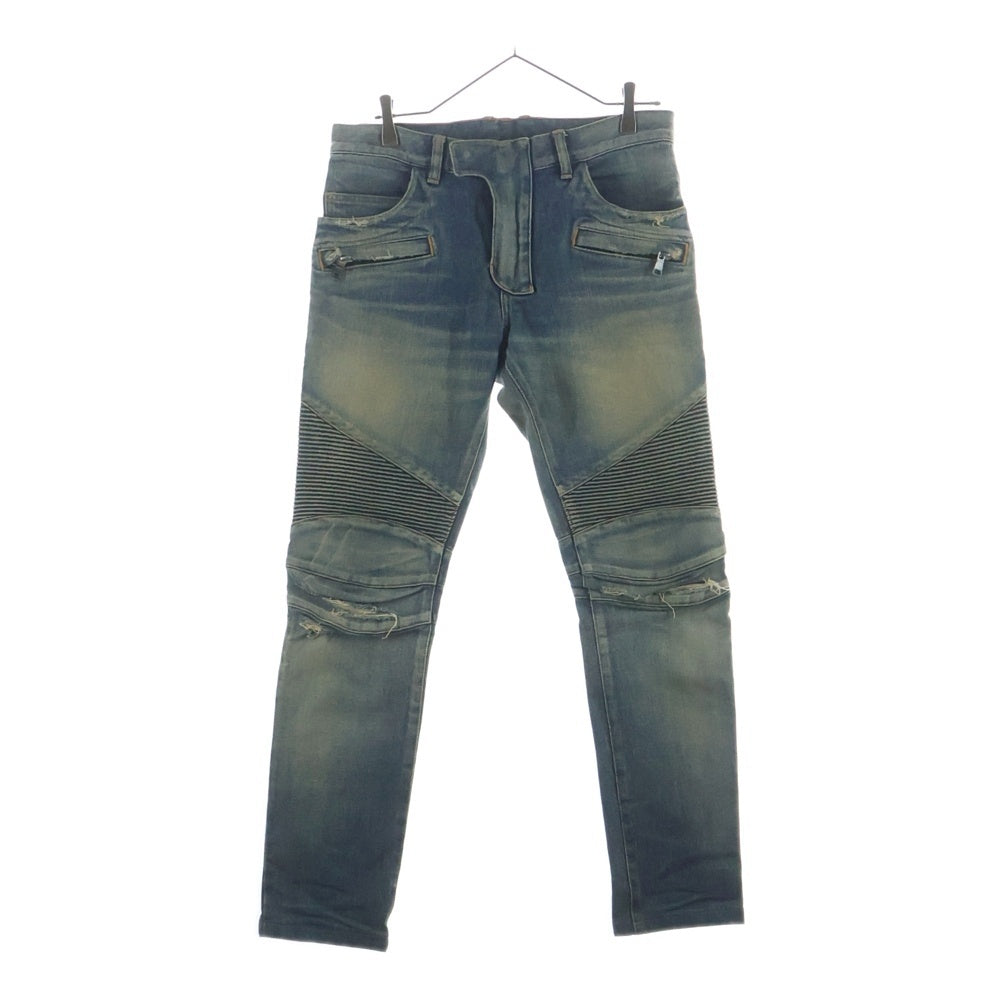 BALMAIN(バルマン) ダメージ加工バイカーデニムパンツ インディゴ POHT551C710OV