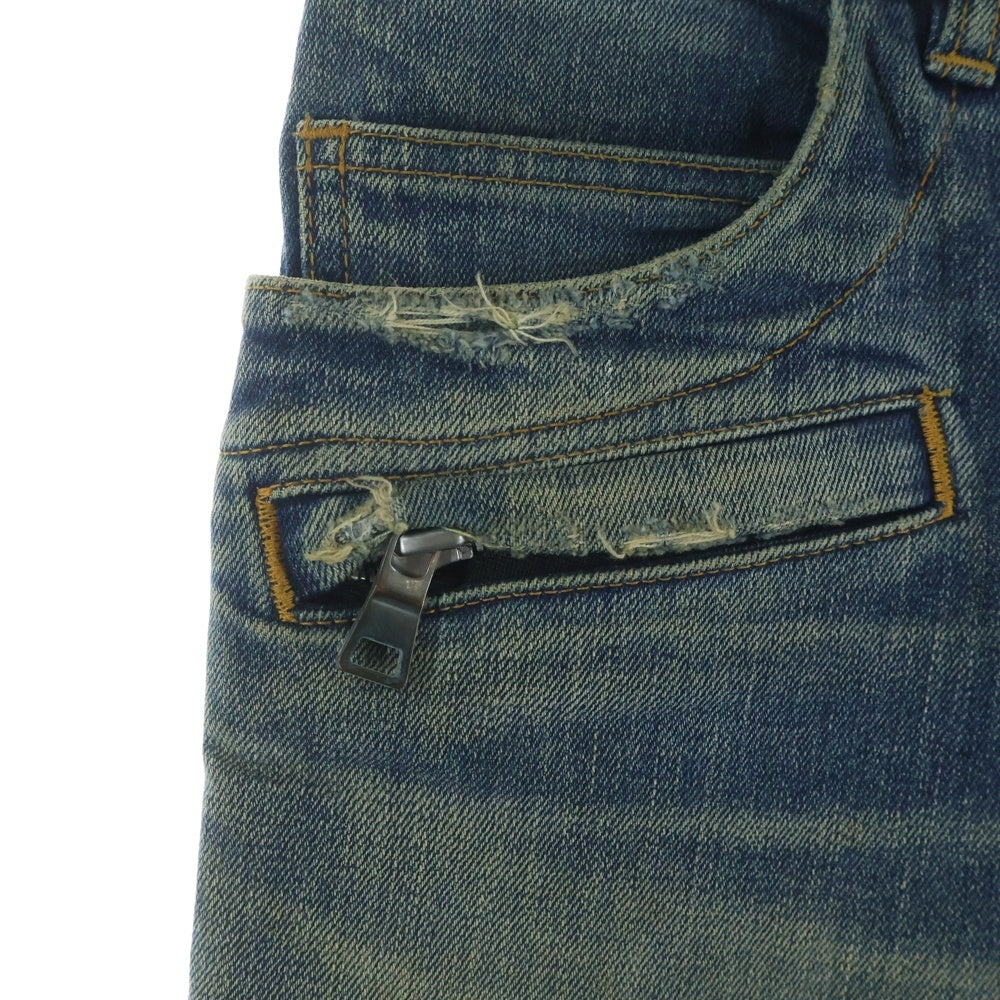 BALMAIN(バルマン) ダメージ加工バイカーデニムパンツ インディゴ POHT551C710OV