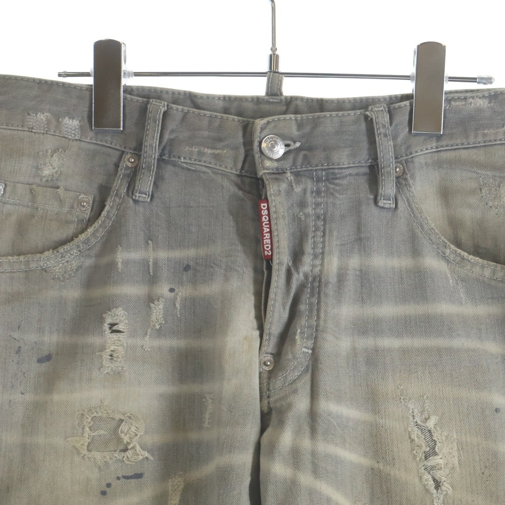 DSQUARED2(ディースクエアード) 17AW SKATER JEAN ボタンフライ デニムパンツ ダメージ加工ストレートパンツ グレー S74LB0223