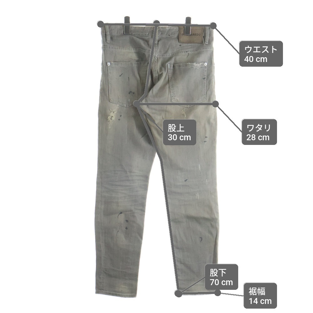 DSQUARED2(ディースクエアード) 17AW SKATER JEAN ボタンフライ デニムパンツ ダメージ加工ストレートパンツ グレー S74LB0223