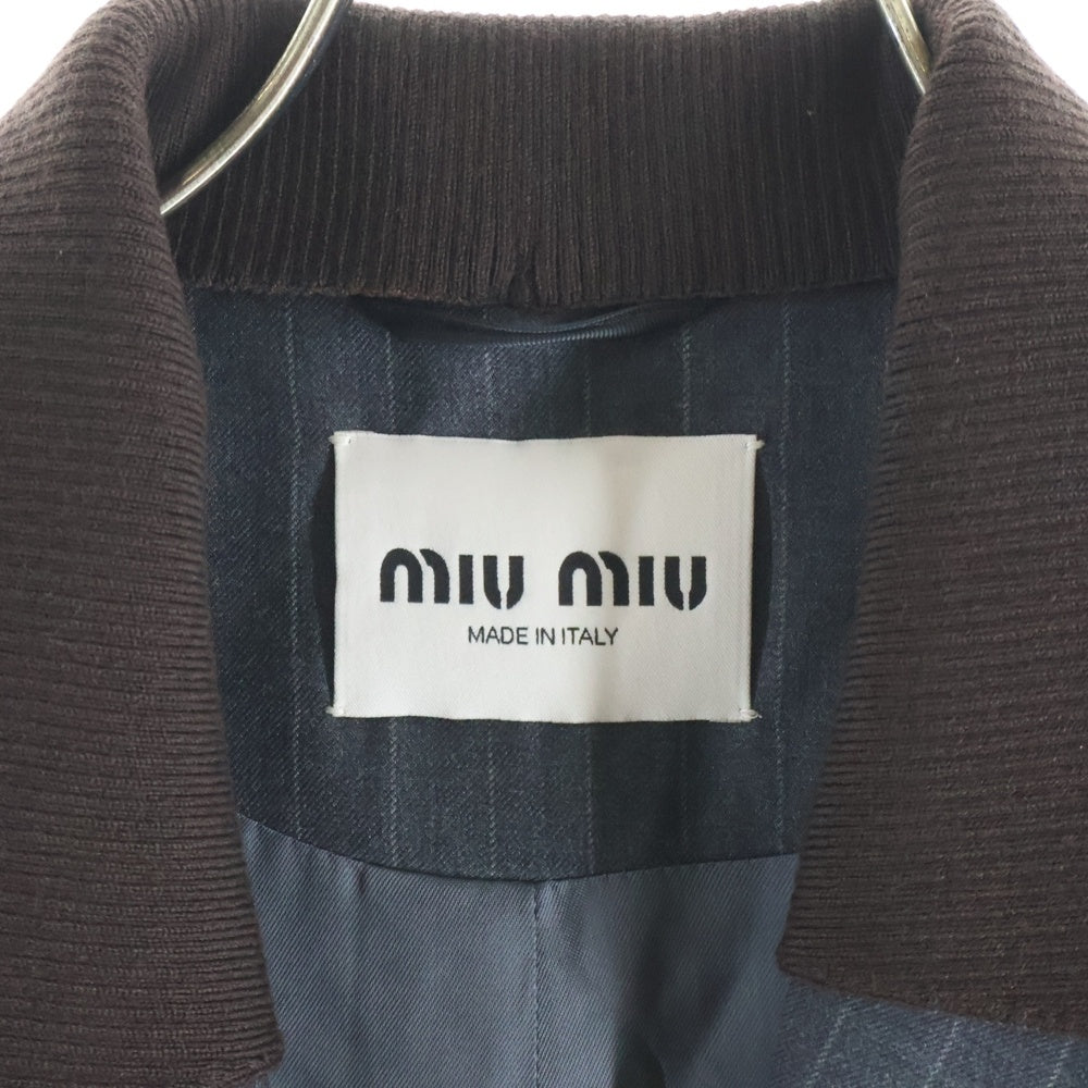 miumiu(ミュウミュウ) 25AW STRIPED SINGLE JACKET ストライプ シングル テーラード ジャケット グレー MH2005 S000 174X