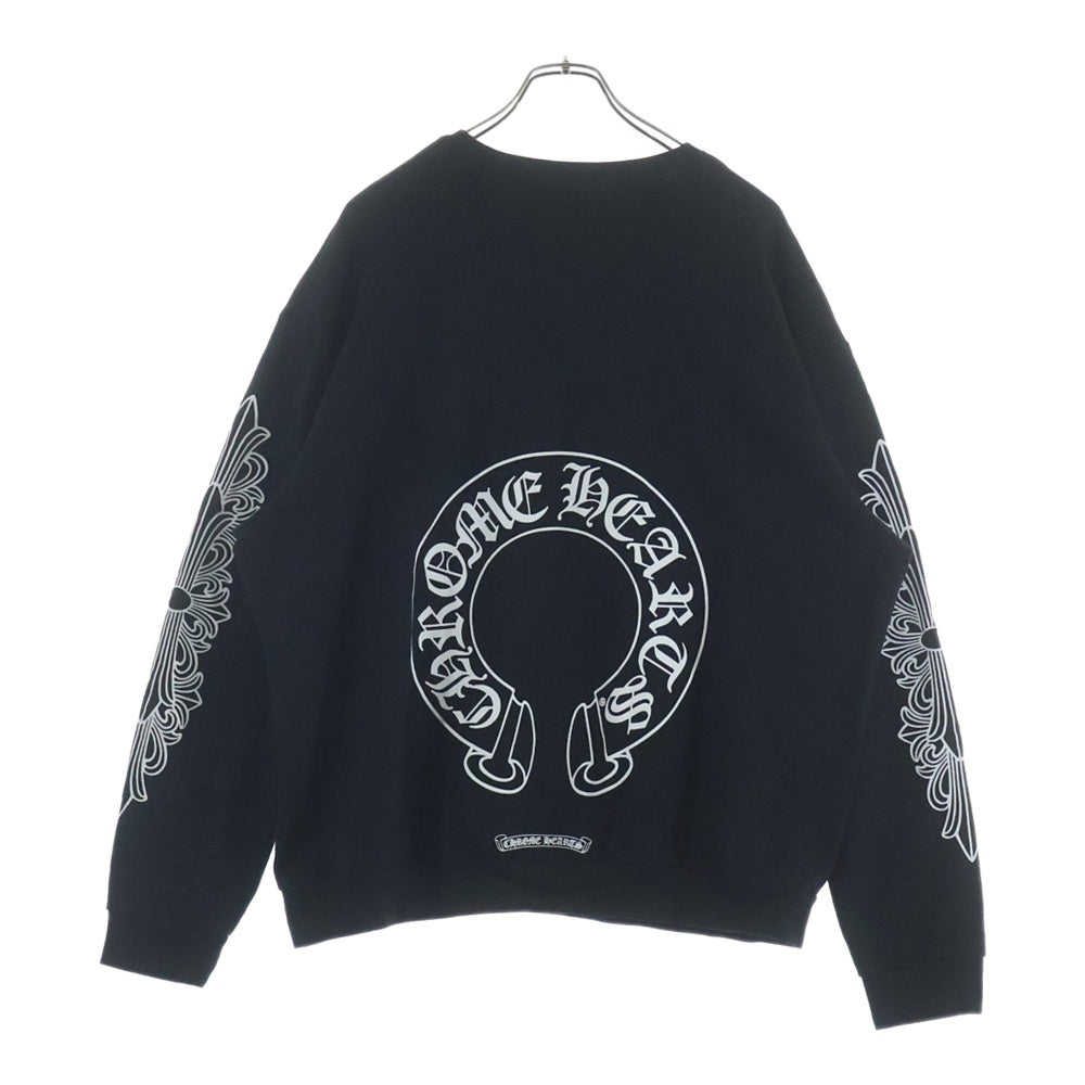 CHROME HEARTS(クロムハーツ) Horseshoe Crewneck Sweatshirt ホースシュープリント 袖フローラル クルーネックスウェットトレーナー ブラック